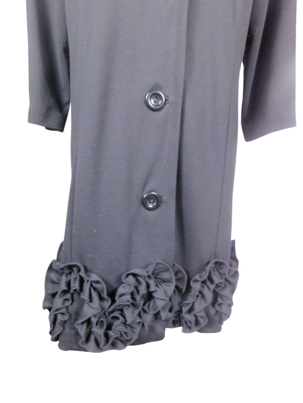 Appraisal Black Ruffle Hem Button-Front Coat Medium 3/4 Sleeve Polyester Blend - Picture 8 of 11